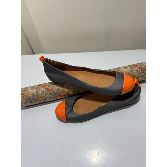 J. Crew Women's Anya Cap-Toe Ballet Flat Leather Grey Orange Size 8.5 - Picture 2 of 8